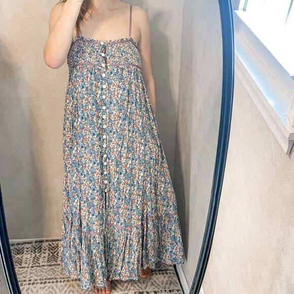 Free People Molly Jo Midi Dress Blue Floral - Picture 1 of 10